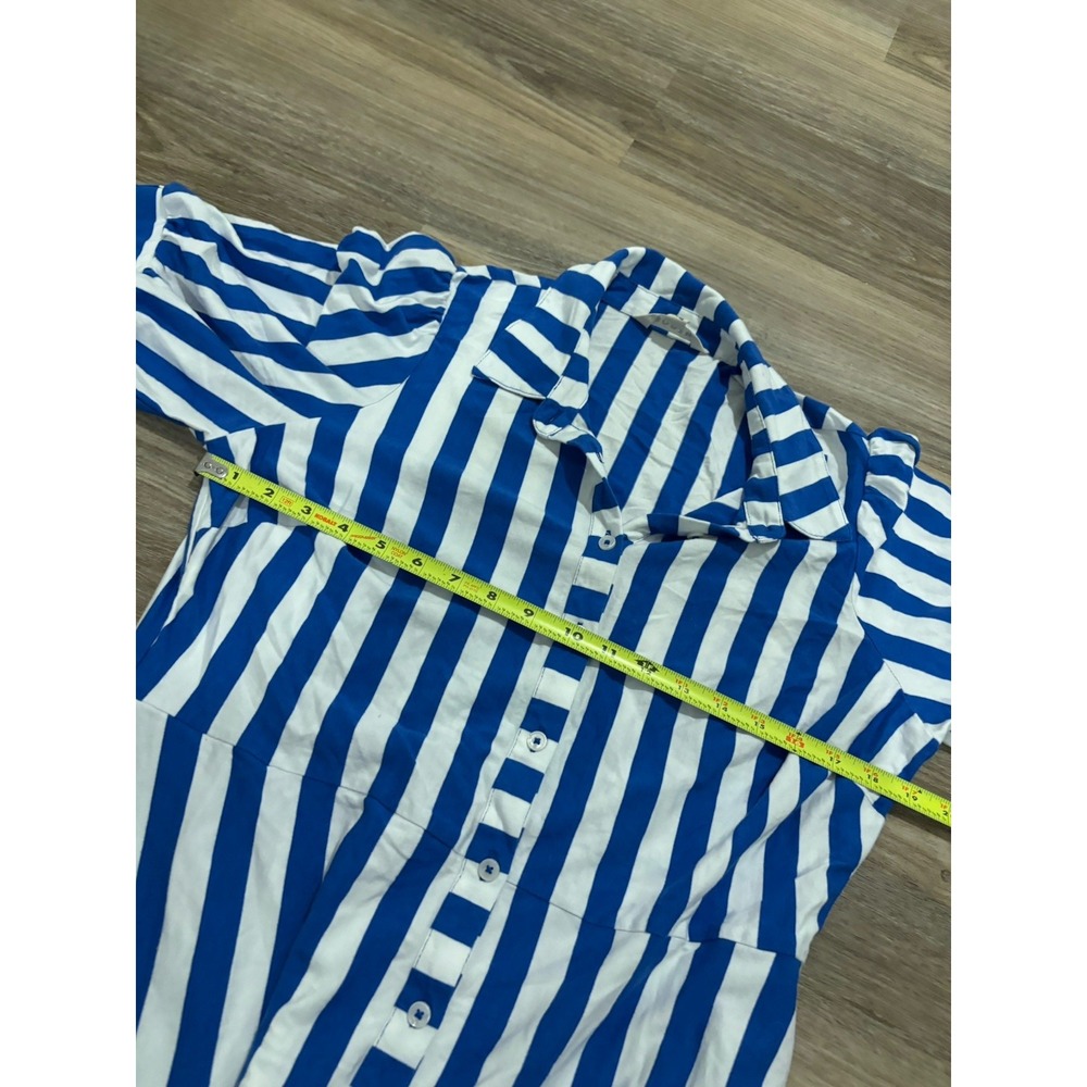 Boden Libby Jersey Midi Shirt Dress size 14R blue white striped button Front - Picture 3 of 5